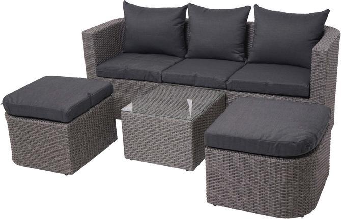 Actual product image Swisshandel24 3in1 Set, Garden/Lounge Set Sun Island, Spun Poly Semi-Round Poly Rattan - Grey, Cushions anthr