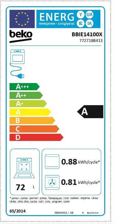 Energie-Label Beko BBIE14100X Backofen 72 L 2400 W A Rostfreier Stahl