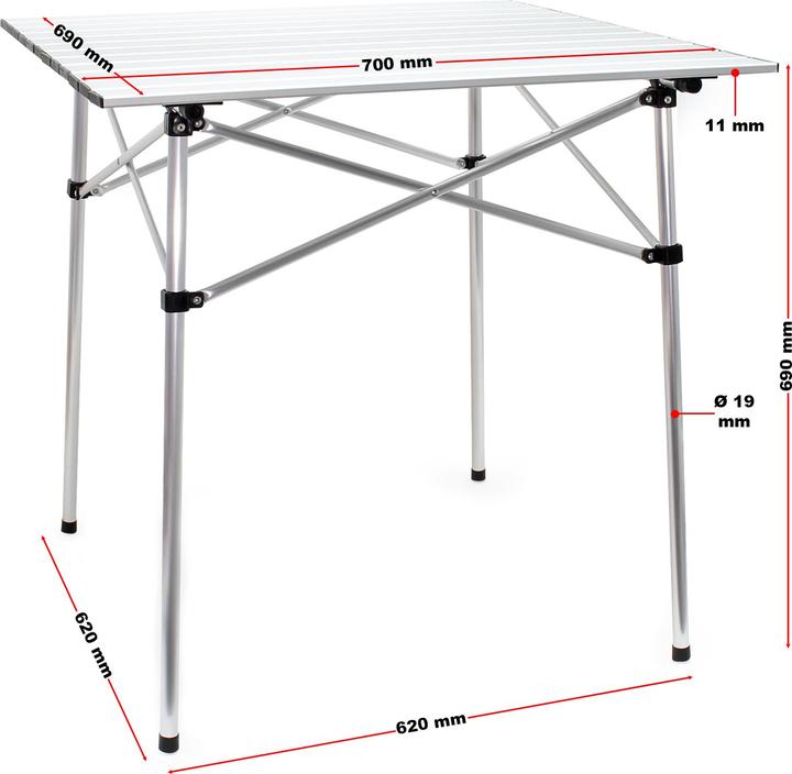 Immagine prodotto Wiltec Tavolo arrotolabile da campeggio portatile per esterni con piastra 70x70 cm, telaio in alluminio e