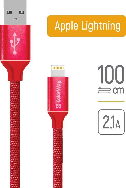 Produktbild Colorway Data Cable Apple Lightning Charging cable, Fast and safe charging Stable data transmission, Red, 1 (1 m, USB 3.2 Gen 1)