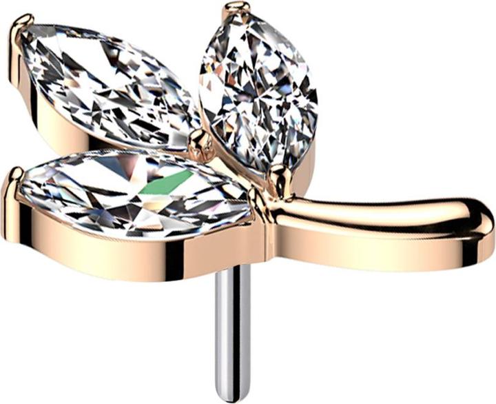 Produktbild Star Piercing Threadless Blatt rosegold drei Ovale Kristall silber (Titan G23, ohne Messing)