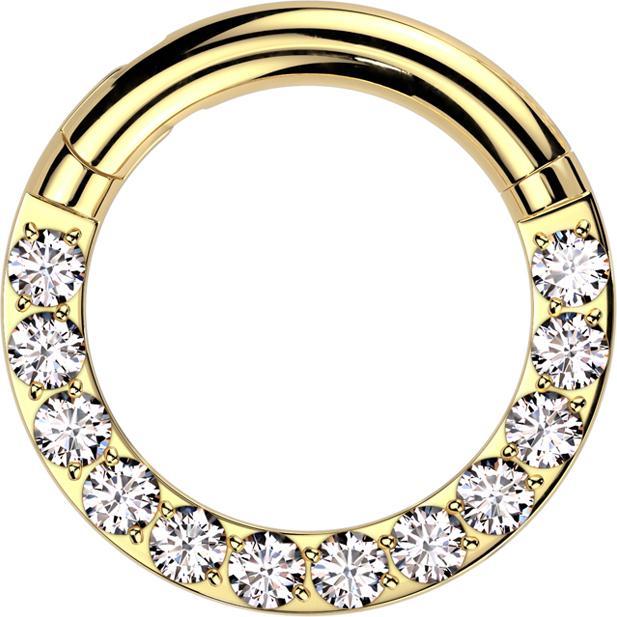 Immagine prodotto Star Piercing Segmentring klappbar vergoldet front Kristalle silber (Titanio G23, senza ottone)