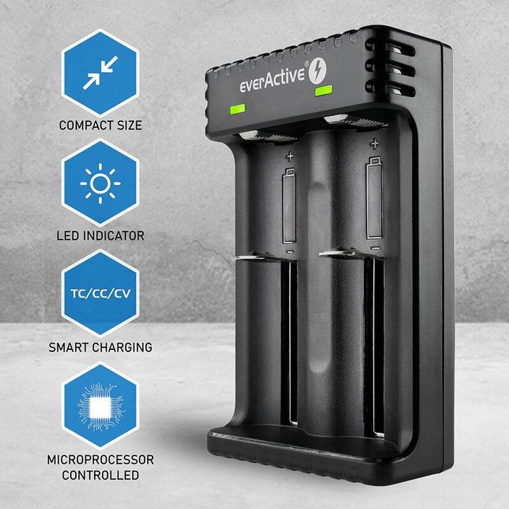Produktbild Everactive Batterieladegerät für Li-Ionen-Akkus LC-200 (1 Stk., AAA, AA, C, AAAA, 2200 mAh, Ladegerät ohne Akku)