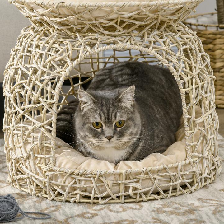 Produktbild PawHut Rattan Katzenkorb mit Kissen (Katze)