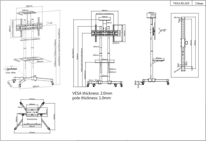 Immagine prodotto Manhattan 461238 Carrello TV 94,0 cm (37" 177,8 cm (70") Inclinabile (70", 60 kg)