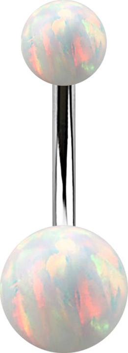 Star Piercing Banane silber mit zwei Kugeln Opal weiss (Chirurgenstahl 316L)