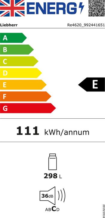Energie-Label Liebherr Kühlschrank freistehend Plus Re 4620 Weiss (298 l)