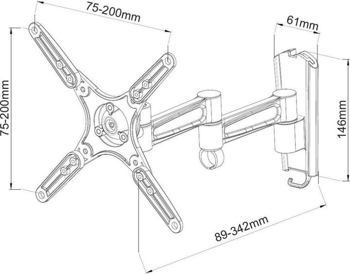 Produktbild Techly Befestigungskit (Wandplatte, 3 Gelenke, Halterung für Display) - für Flachbildsc (Wand, 37", 25 kg)