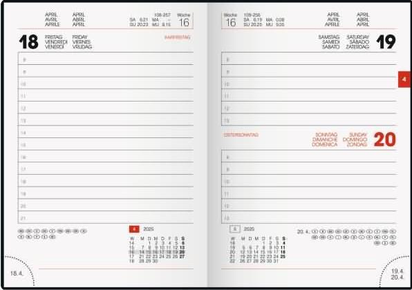 Actual product image Pocket calendar 736 10x14cm 1 day/page plastic black 2025 (10 x 14 cm, Dutch, English, French, Italian, Spanish, German)
