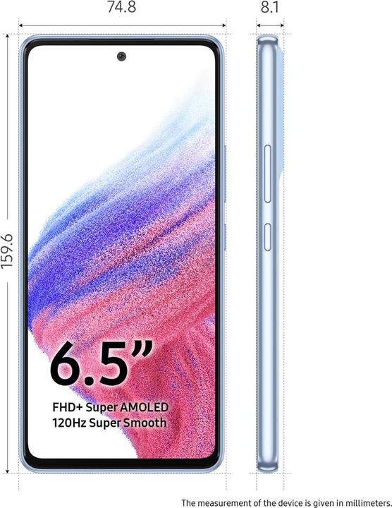 Image du produit Samsung Galaxy A53 5G (256 Go, Bleu génial, 6.50", Double SIM, 64 Mpx, 5G)