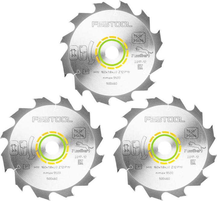 Actual product image Festool 3x Panther circular saw blade PW12 wood 160 x 1.8 x 20 mm 160 mm 12 teeth ( 3x 500460 ) HKC TS