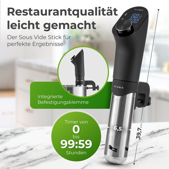 Produktbild KLAMER Sous Vide Stick 1200 Watt IPX7 wasserdicht 3D Zirkulation