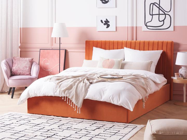 Produktbild Beliani Polsterbett Samtstoff orange mit Stauraum 160 x 200 cm VION (160 x 200 cm)