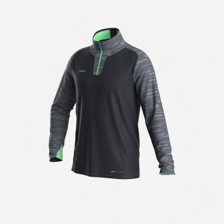 Produktbild Kipsta Damen/Herren Fussball Sweatshirt 1/2 Zip - Viralto PXL grau/grün (M)