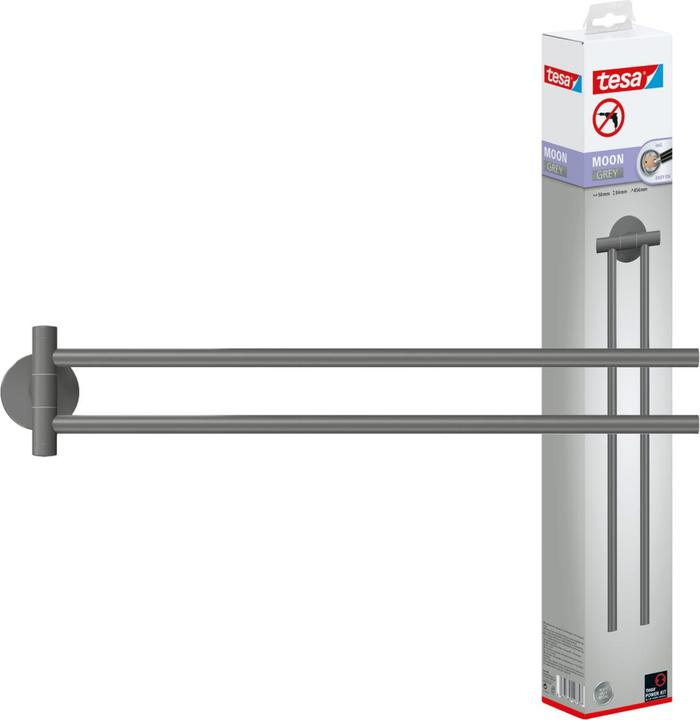 Actual product image tesa MOON GREY Towel rail two-arm incl. adhesive solution without drilling