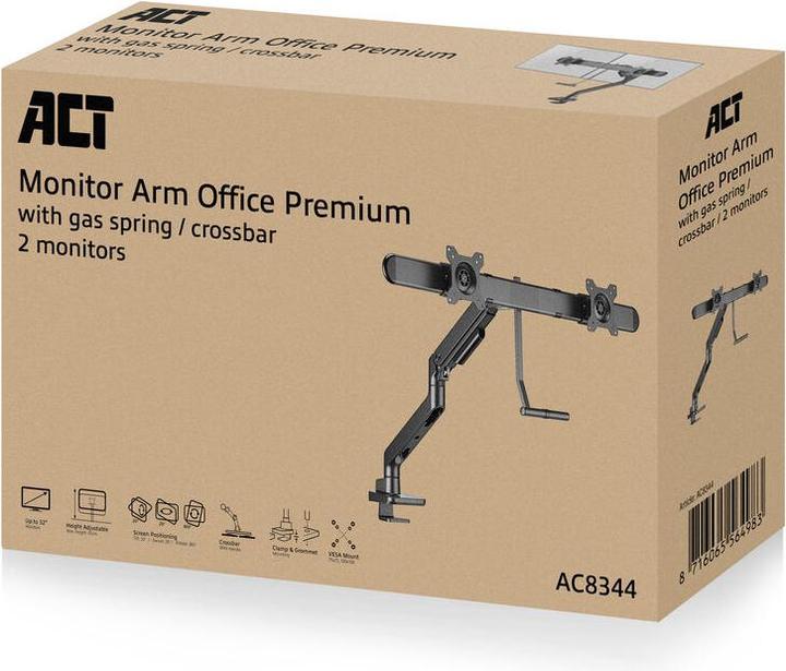 Actual product image Dual monitor arm office premium, with gas spring, crossbar (32")