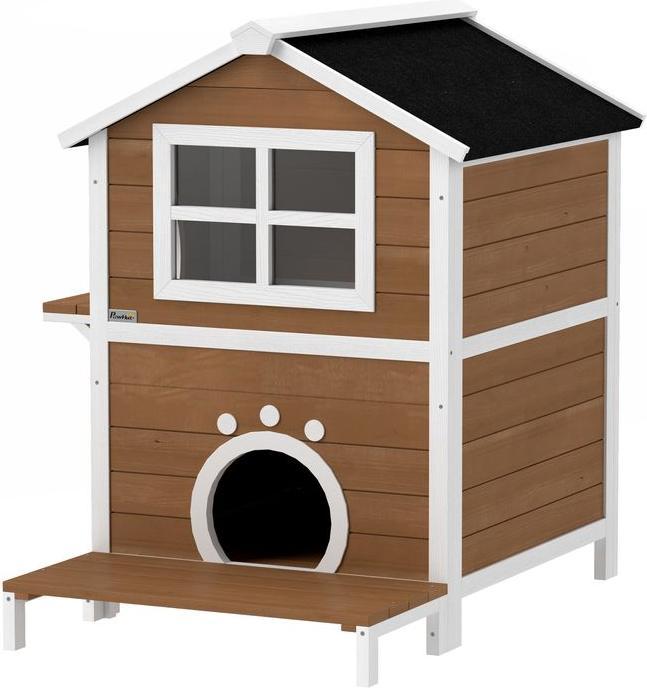 Immagine prodotto Swisshandel24 Katzenhaus aus Holz Katzenhöhle mit Fenster, Balkon für Indoor, Outdoor Braun (Gatto)