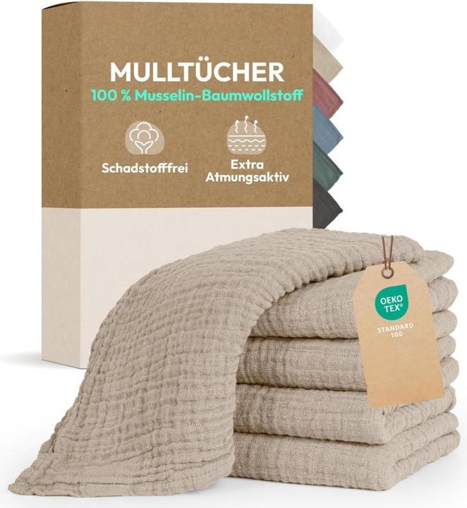 Immagine prodotto Milkii Mulltuch / Spucktücher Set, 5 Stück, 70x70 cm, Beige (70 cm, 70 cm)