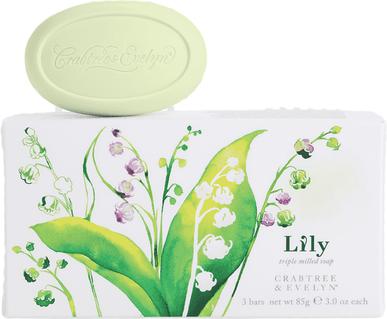Floris Crabtree & Evelyn Set Trio Lily Hydrating Soap Bar - 3 Stück, je 85 Gramm (Handseife Nachfüllpackung)