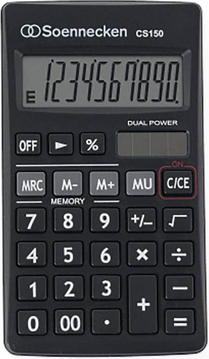 Soennecken Taschenrechner CS150 Ausführung des Displayanzeige-Umfangs: 1 Farbe: schwarz (Solarzellen)