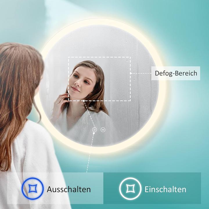 Produktbild Emke Badspiegel mit Beleuchtung Φ60cm,Beschlagfrei, 3 Farbtemperaturen(3000K-6500K) und dimmbaren