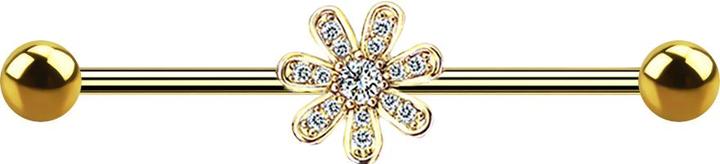 Actual product image Star Piercing Barbell 14k vergoldet mit Blume und Kristalle (Surgical steel 316L, Brass)