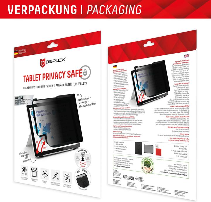 Image du produit Displex Tablet Privacy Safe, Tablet Blickschutzfolie (1 pièce(s), iPad 10.9 (2022), iPad Air 11 2024 (M2), iPad Air 11 2025)