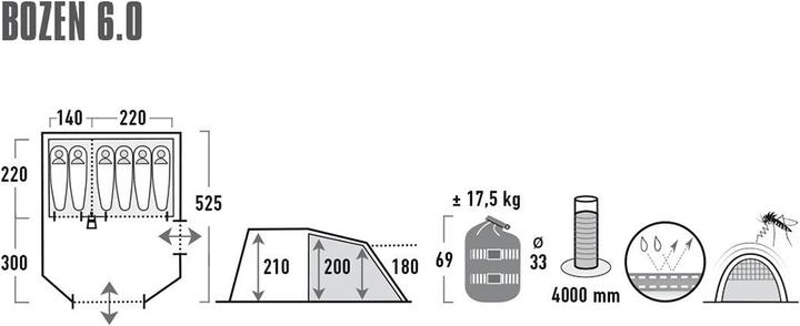 Produktbild High Peak Zelt Bozen 6.0 (Tunnelzelt, 17.50 kg, 6 Personen)