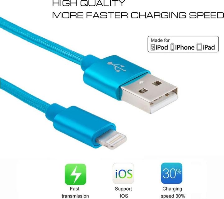 Produktbild Calitron Lightning Ladekabel Blau 3m rund (3 m, USB 3.2 Gen 1)