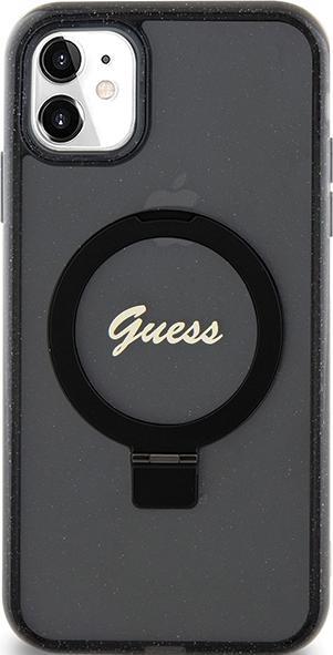 Actual product image Guess GUHMN61HRSGSK iPhone 11 / Xr 6.1" czarny/black hardcase Ring Stand Script Glitter MagSafe (Apple iPhone 11)