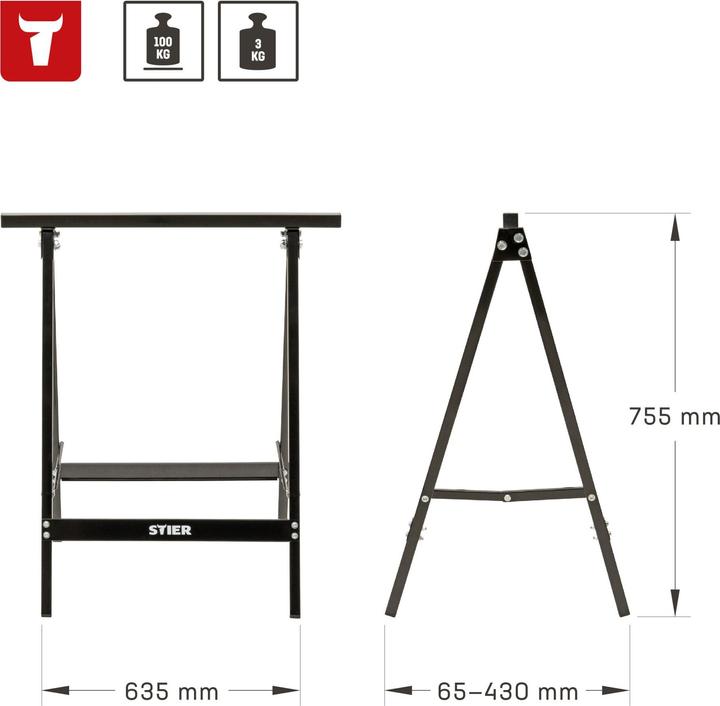 Image du produit Stier Tréteau en acier 100 kg (63.50 cm, 43 cm)