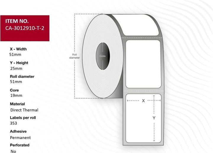 Actual product image Capture Label 51x25, Core 19, Direct