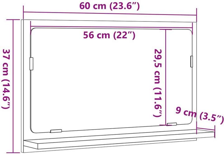 Produktbild VidaXL Badspiegel Wandspiegel Badezimmerspiegel Spiegel mit Ablage Artisan-Eiche (60 x 37 cm)