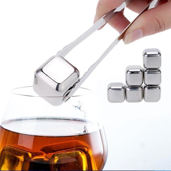 Image du produit Homava Glaçons en acier inoxydable (6 pièces), y compris le bac et la pince (Pierres à whisky)