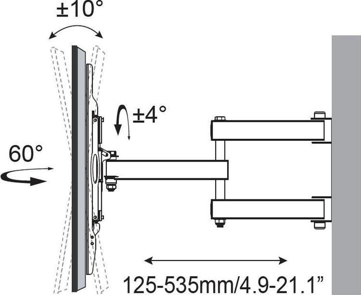 Actual product image Techly Wall Support Full Motion (Wall, 100", 80 kg)