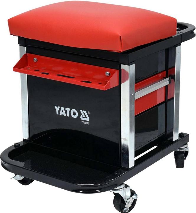 Produktbild Yato Profi Werkstatthocker mit 2 Schubladen, Staufach und Ablage, 360° drehbar, 4 Rollen, stabile un