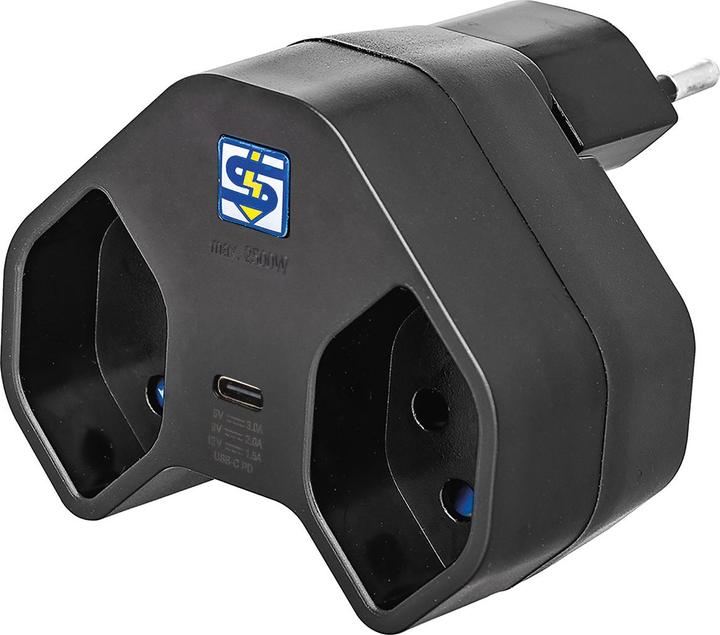 Immagine prodotto Steffen Adattatore multiplo MANTA 2xT13 + 1xUSB-C PD ruotabile di 320° bw (USB-C, 3 x)