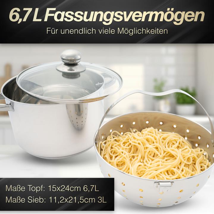 Actual product image Beyond Stainless steel 24cm with glass lid & removable strainer insert (24 cm, Pot, Stainless steel)