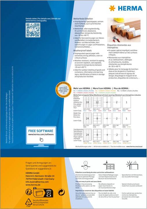 Actual product image HERMA Weatherproof labels A4