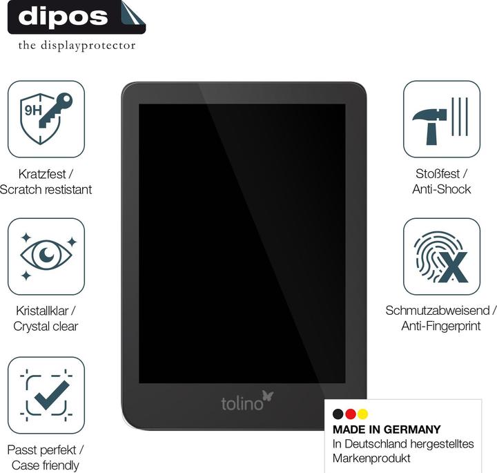 Actual product image Dipos Anti-Shock Screen Protector Clear (1 Piece, Tolino Shine 4)