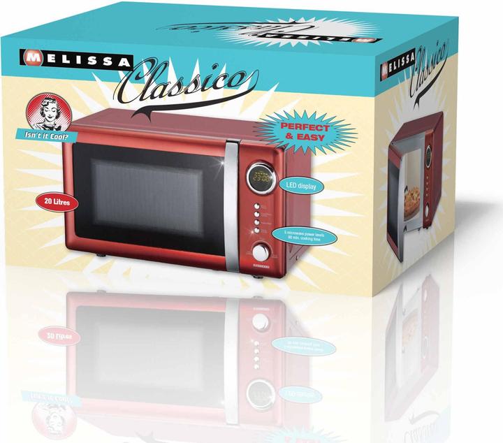 Image du produit Melissa Four à micro-ondes rétro de 20 litres, 700Watts - 5 programmes, plateau tournant - Red... (20 l)
