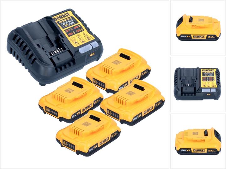 Actual product image DeWalt DCB 1104 D4 Battery Starter Set 12 V / 18 V 4x Battery 2.0 Ah + DCB 1104 Charger (18 V)