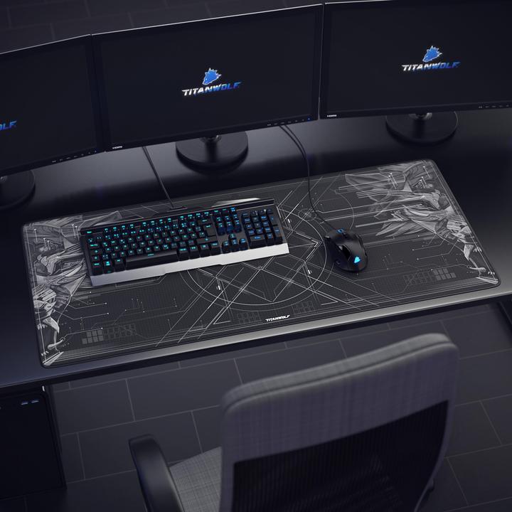 Produktbild Titanwolf Gaming Mauspad XXL, glattes Stoffgewebe, Speed Mausmatte 900 x 400mm grosse Fläche, HUD Motiv (Wide)