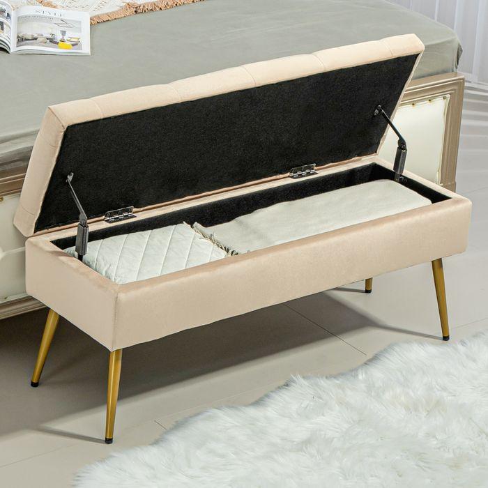 Immagine prodotto Swisshandel24 Sitzbank Polsterbank mit Stauraum Bettbank mit Samtoptik für Flur Metall Beige (35 cm)