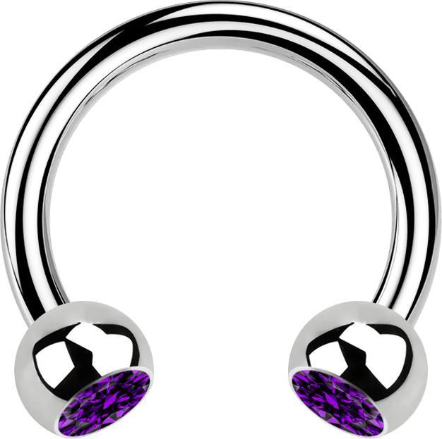 Image du produit Star Piercing Circular Barbell argent avec deux boules de cristal violet (sans laiton, Acier chirurgical 316L)