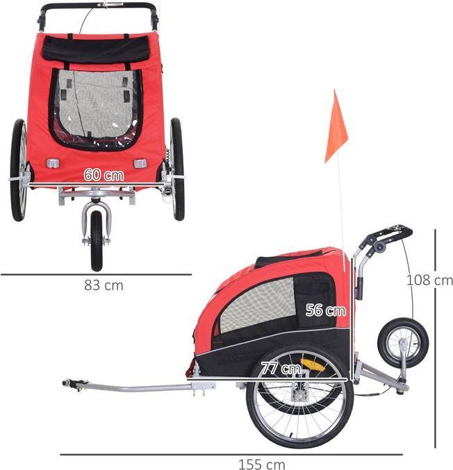Image du produit Swisshandel24 Remorque chien jogger remorque vélo chiens remorque vélo chien rouge+noir 155 x 83 x 108 cm