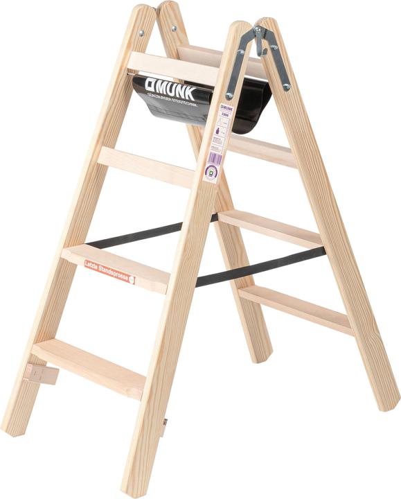 Image du produit Munk Escabeau en bois, accès double face, 2 x 4 marches, hauteur de travail 2500 mm. (Échelle deux plans, 113.50 cm)