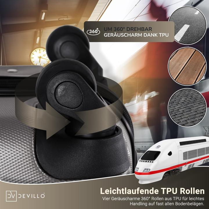 Produktbild Devillo Hartschalenkofferset (120 l, Handgepäck (bis 50l), M (50 - 90l), L (90 - 115l), XL (ab 115l))