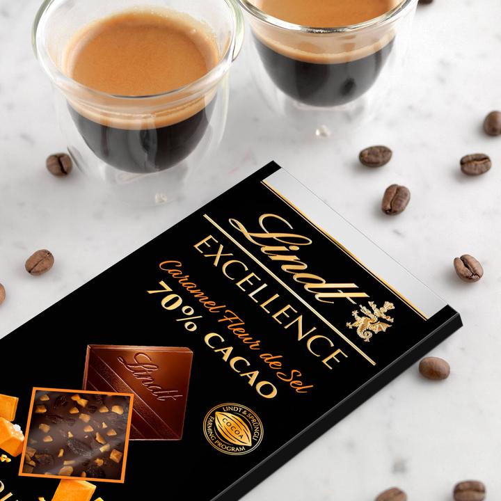 Produktbild Lindt Excellence Dunkel Caramel Fleur de Sel 70% Cacao Tafelschokolade (100 g)