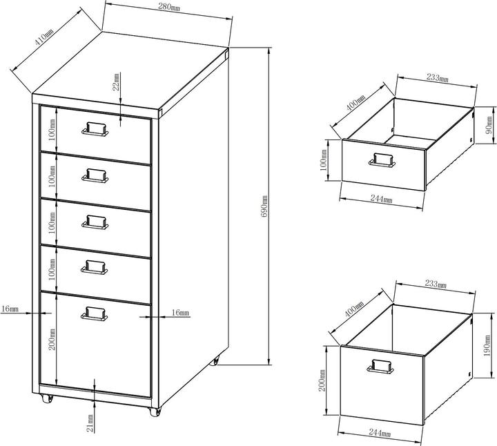 Produktbild En.Casa Rollcontainer Kökar mit 5 Schubladen 69x28x41 cm Wassermelonenrot (69 x 28 x 41 cm)